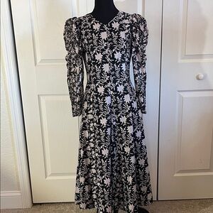 Ulla Johnson Fontaine Black Floral Silk Cotton Blend Maxi Dress Size 2
